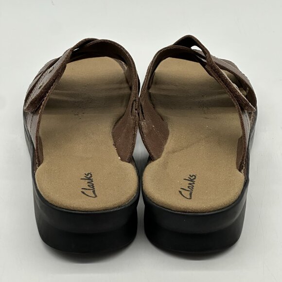 Clarks Brown Leather Woven Criss-Cross Strap Slip-On Sandals Women's Size 10M - Picture 5 of 10